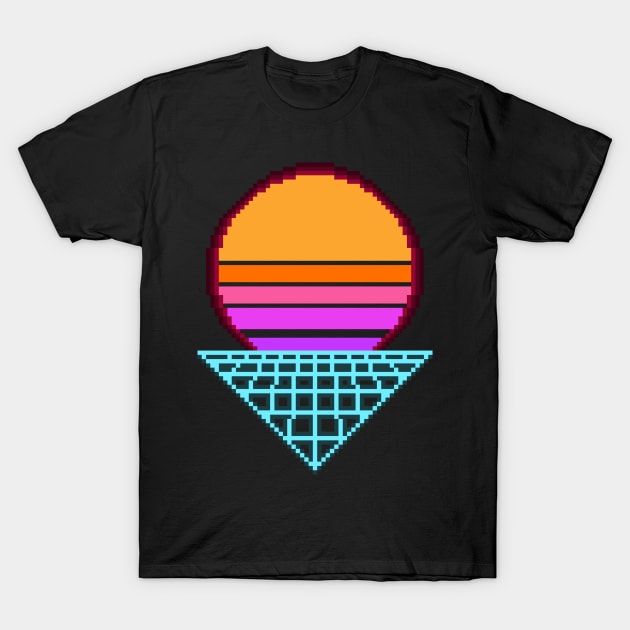 Outrun Sunset Retro 8-Bit Pixel Art T-Shirt by StebopDesigns